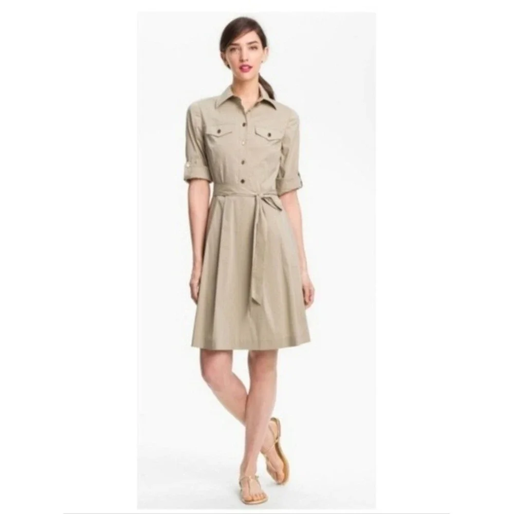 Tory Burch Blythe Khaki Safari Shirt Dress Resortwear Old Money Quiet Luxury 8